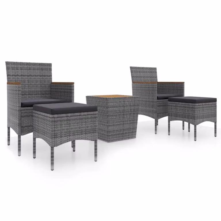 Set Bistrot Giardino 5 pz Polyrattan e Massello Acacia Grigio