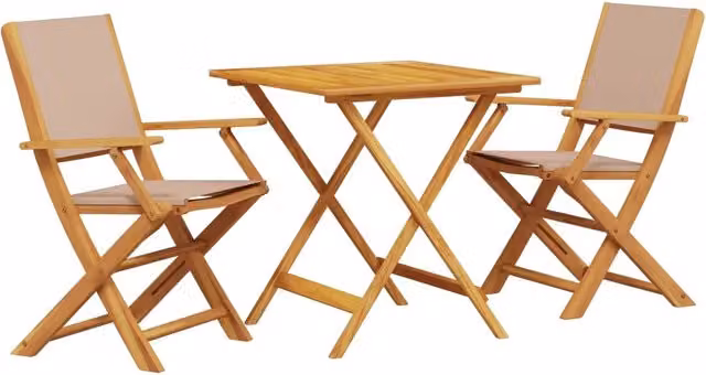 Set da Bistrot 3pz in Legno di Acacia e Tessuto Beige e Marrone per Giardino e Terrazzo – 1