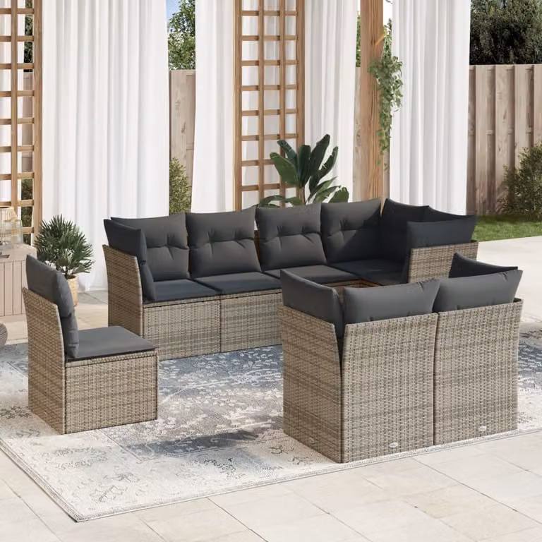 vidaXL Set Divano da Giardino a L 8 pz in Polyrattan Grigio con Cuscini Imbottiti e Coperture Rimosse