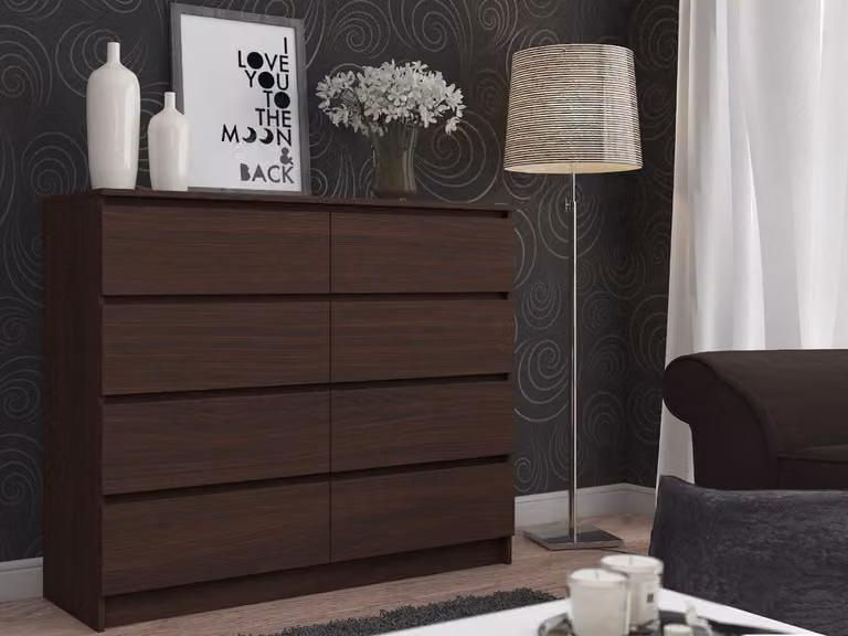 Credenza alta 138 cm con 8 cassetti; credenza, mobile da sala da pranzo, alta 99 cm