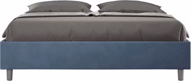 BS COM Letto matrimoniale francese contenitore imbottito 140x190 microfibra blu