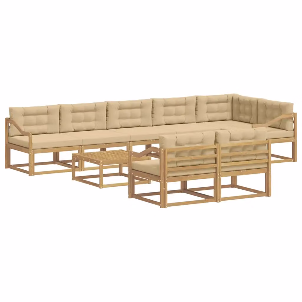 Set di divani da esterno a forma di U con tavolino da giardino vidaXL, 9 pezzi, Bianco e Beige, in legno di acacia e poliestere resistente ai raggi UV – 2