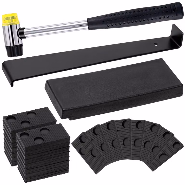 Kit completo per la posa di pavimenti in laminato, composto da 33 elementi, con martello robusto e distanziatori