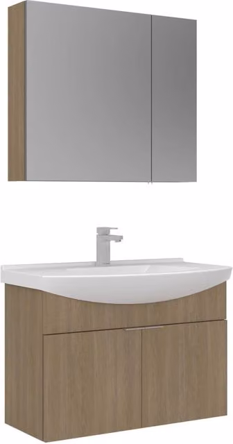 Set mobile lavabo con specchio (2 pezzi) "Purus 80" - 80 x 50 x 58 cm - Rovere
