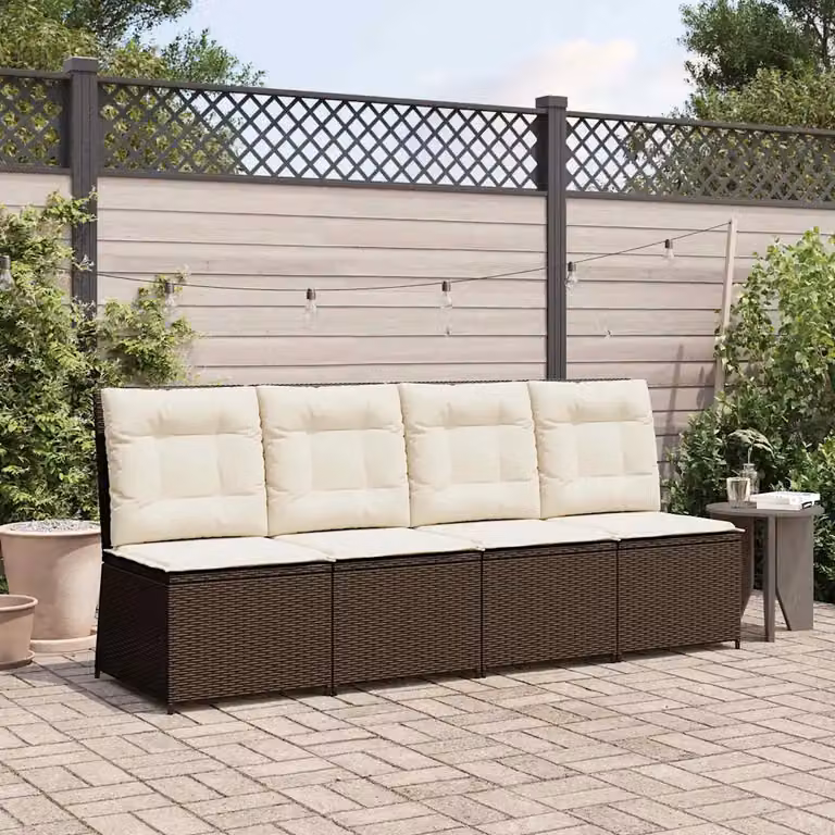 Divano da giardino moderno vidaXL in rattan e metallo, colori nero, bianco e crema