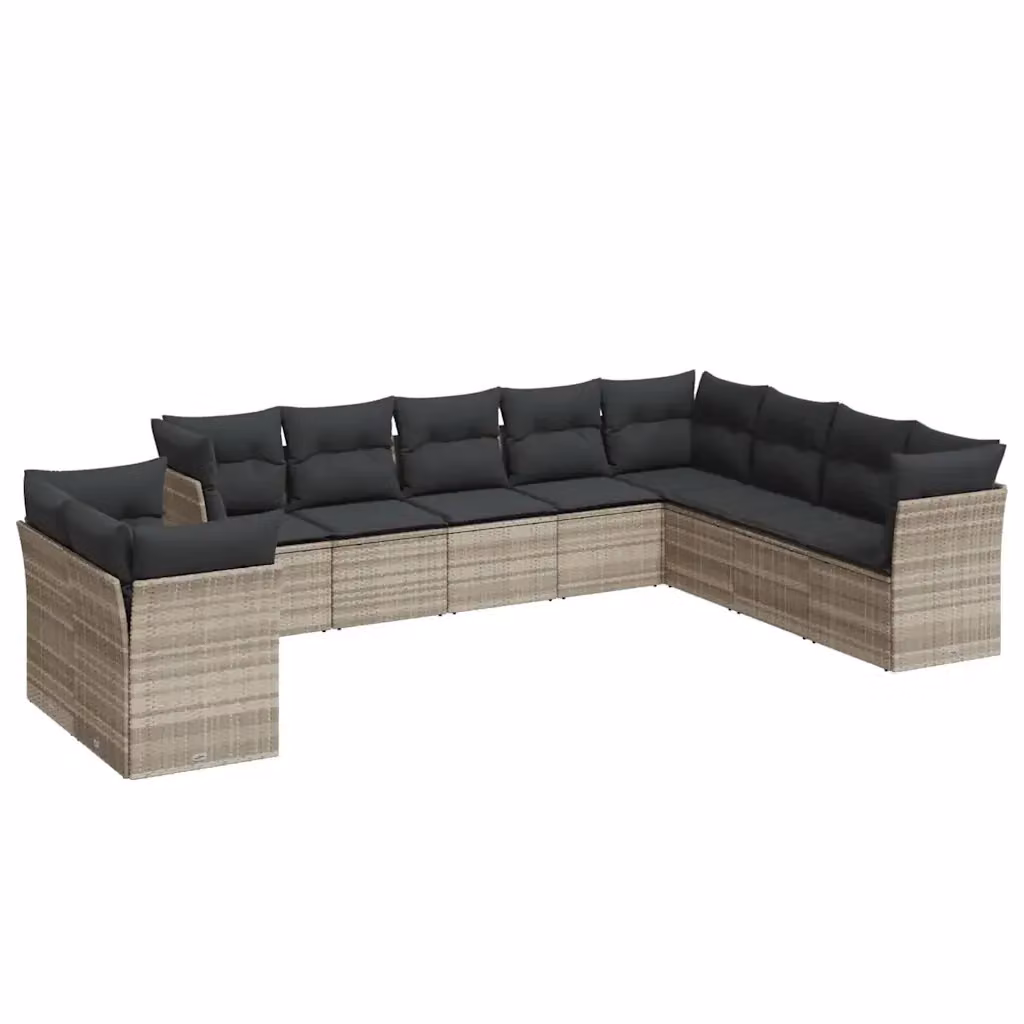 vidaXL Set Divano da Giardino a L in Polyrattan Grigio con Cuscini Imbottiti e Rivestimenti Rimovibili – 2