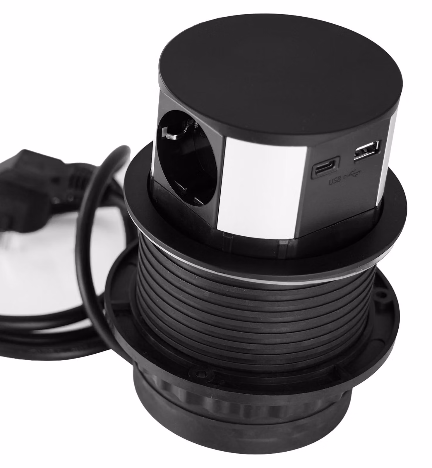 Presa di corrente per mobili con 3x Schuko da 230V 1x USB-A 1x USB-C