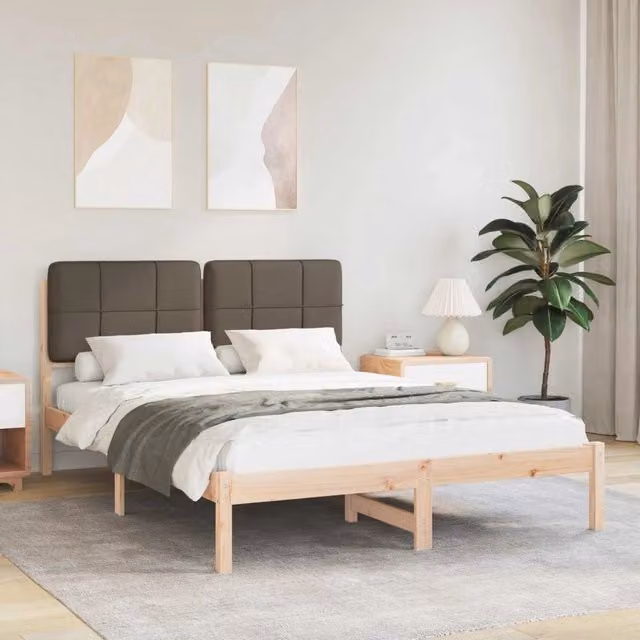Letto con Testiera Rivestita in Tessuto Marrone e Struttura in Pino Massello vidaXL L/P: 140 x 200 cm – 1