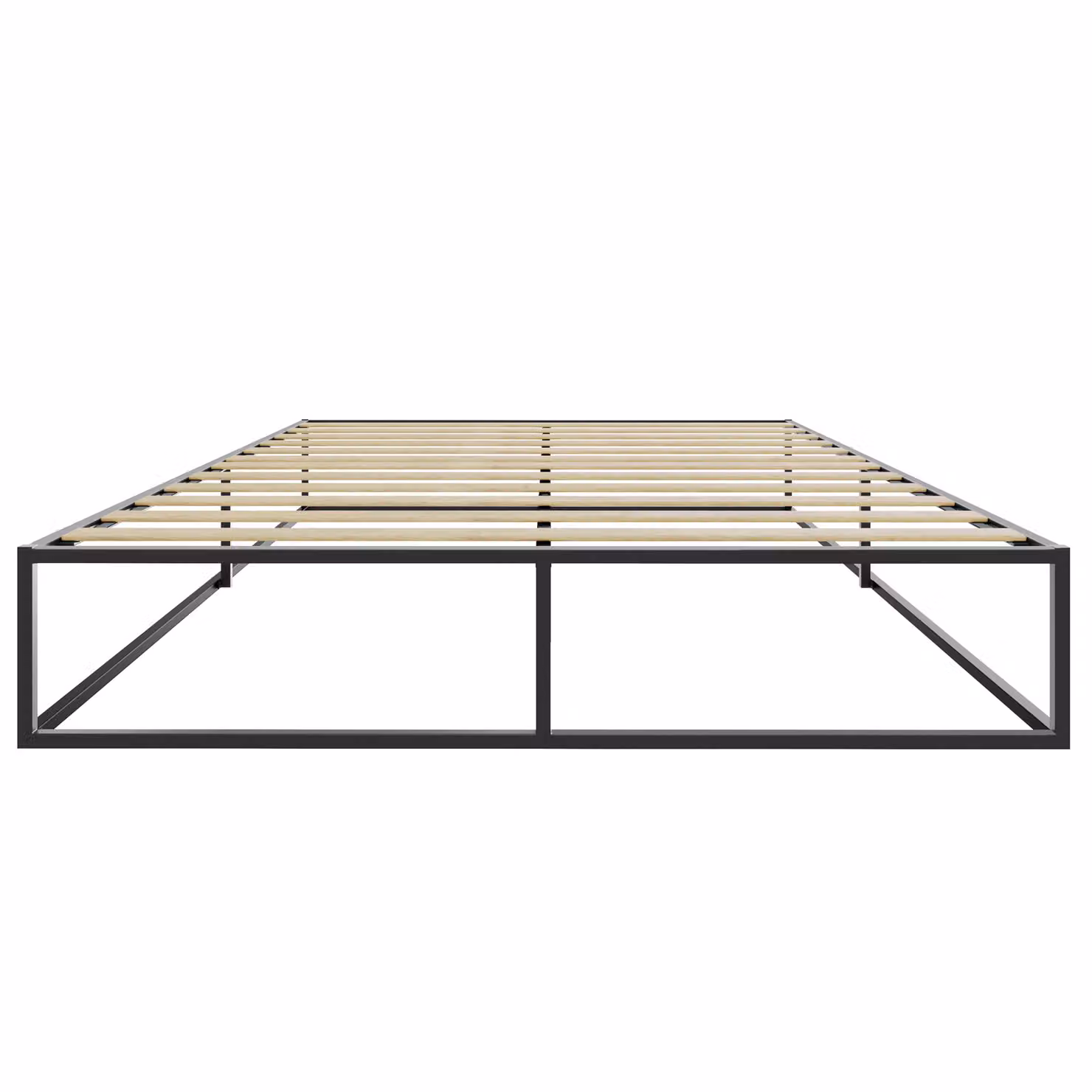 Letto Kyoto tectake in metallo nero con rete a doghe in legno, L 140 x P 200 x H 25,5 cm