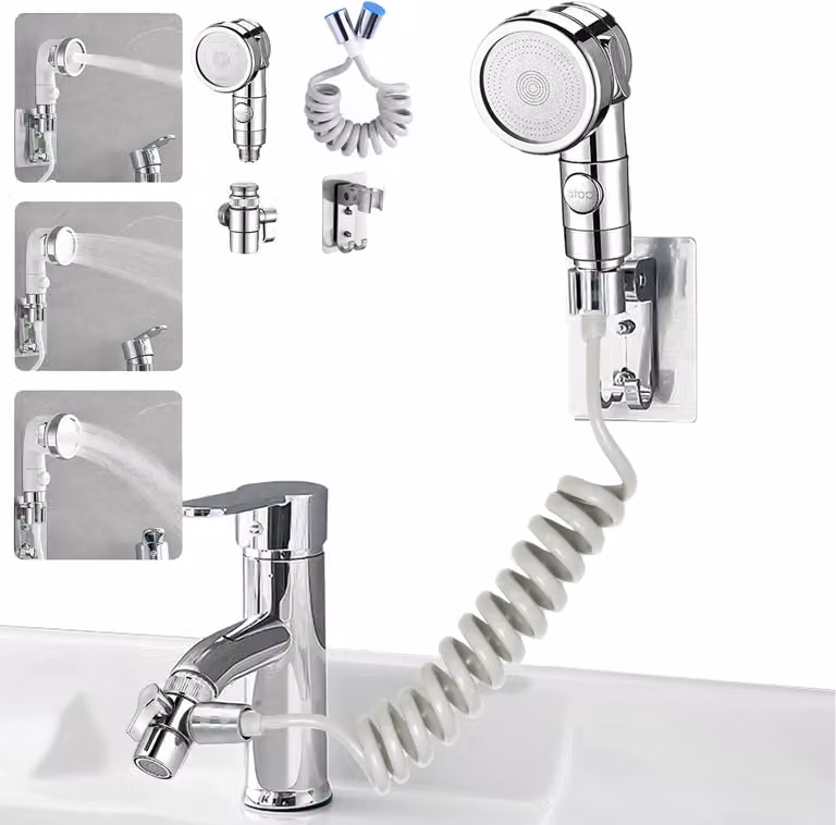 Soffione per lavabo - Set doccetta con tubo flessibile e supporto - 1 pezzo