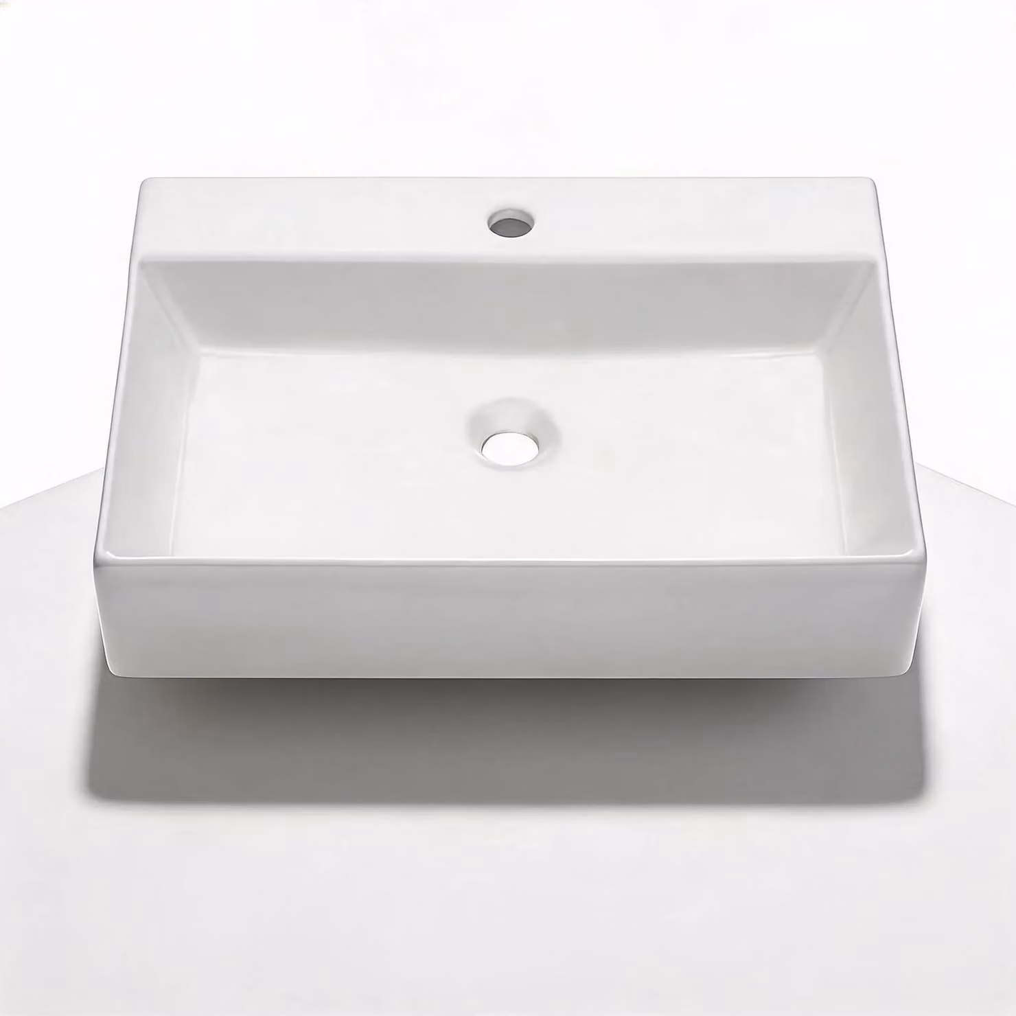 Lavabo in Vetroceramica rettangolare - Modello FH1197 - Lavabo da appoggio - 610 x 450 x 130 mm - Bianco - Con foro di troppo pieno