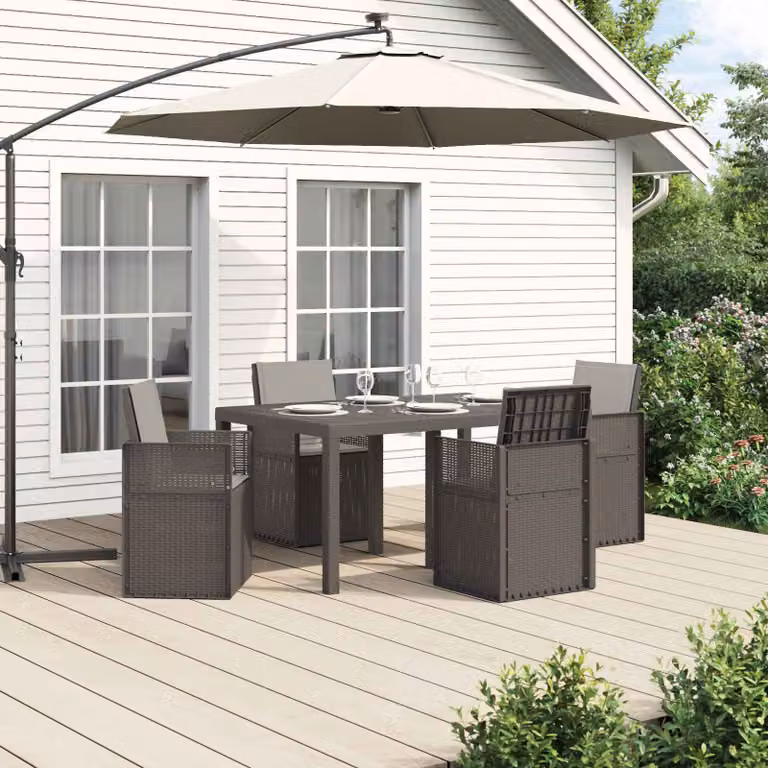 Set da pranzo per giardino e terrazzo vidaXL in plastica grigia, composto da 5 pezzi con tavolo rettangolare e sedie