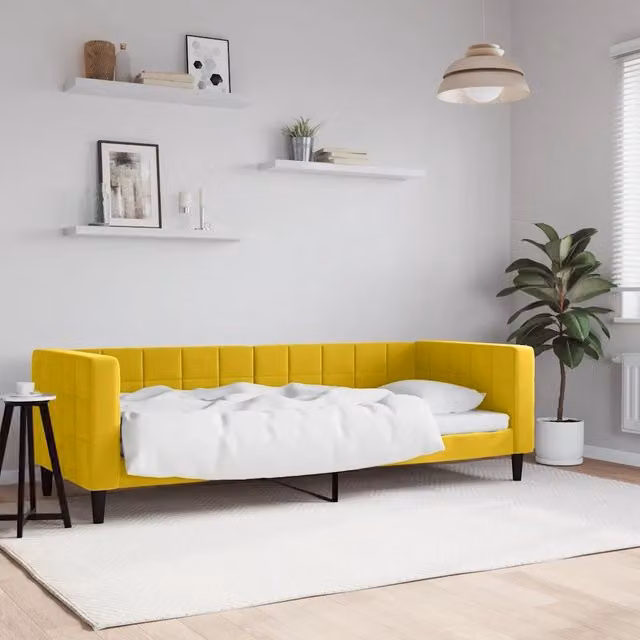 Letto da giorno moderno vidaXL in velluto giallo con struttura in metallo e legno L/P/H: 200 x 90 x 68 cm