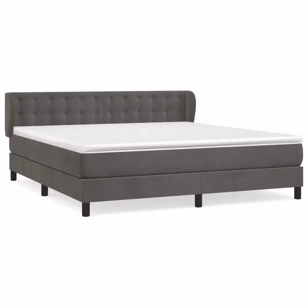 Letto Ibrido vidaXL con Giroletto a Molle e Materasso in Velluto Grigio e Bianco L/P: 160 x 200 cm – 2