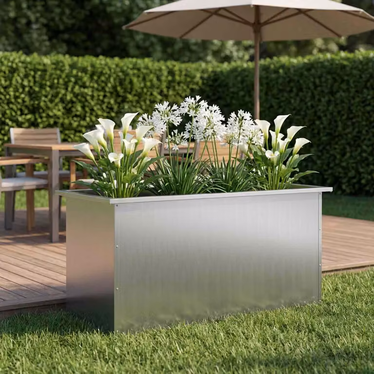 vidaXL Fioriera da giardino con LED Argento 50 x 100 x 48 cm