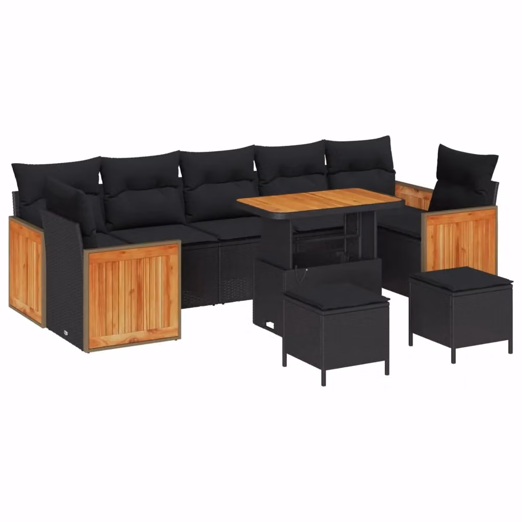 Set Divano da Giardino Moderno vidaXL con 10 Cuscini e Tavolino Nero – 2
