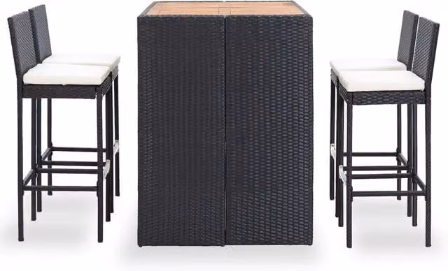 Set da Bar da Giardino 5 pz Polyrattan e Legno di Acacia Nero 49564