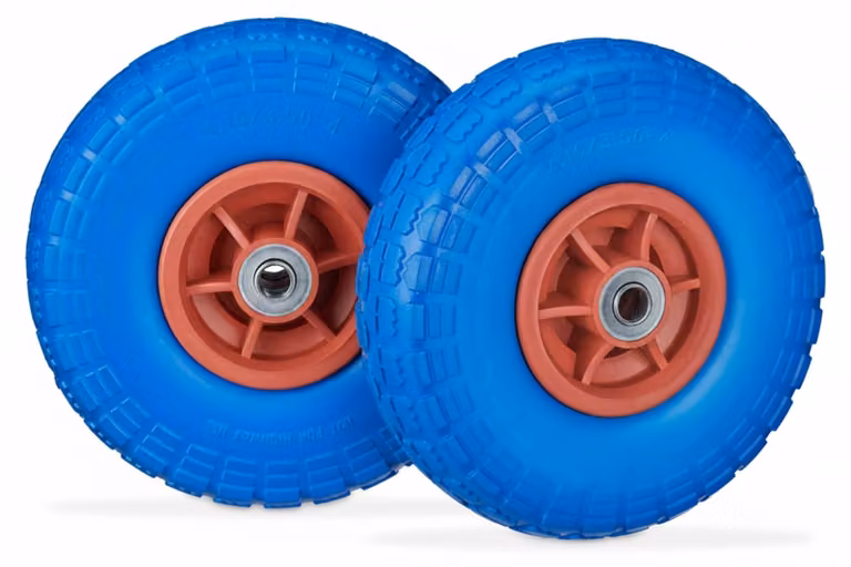 8 ruote per carrello a mano, pneumatici in gomma piena anti-foratura, 4.1/3.5-4", asse da 16 mm, portata fino a 150 kg, A x P: 26 x 8,5 cm, blu/rosso