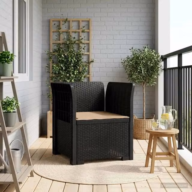 Poltrona da giardino a 1 posto con cuscino in effetto rattan color antracite per balcone e terrazzo – 1
