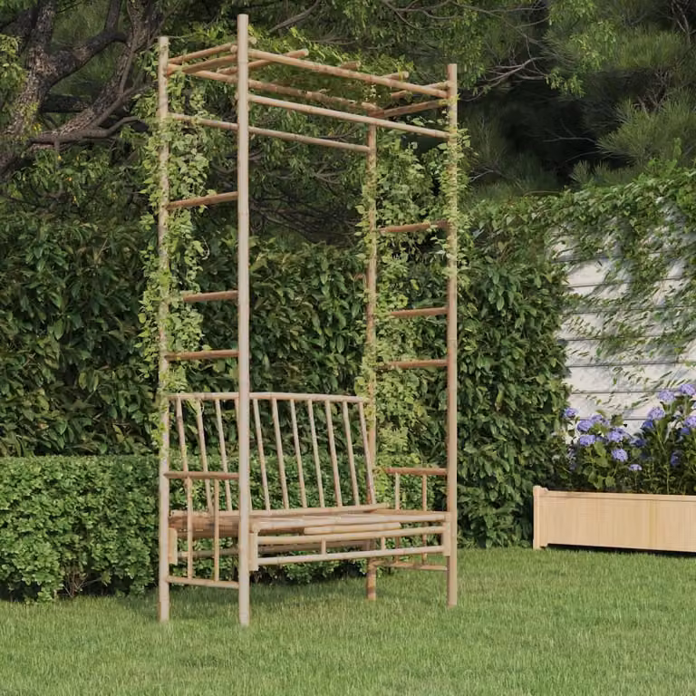 The Living Store Panca da giardino con pergola 116 cm in bambù