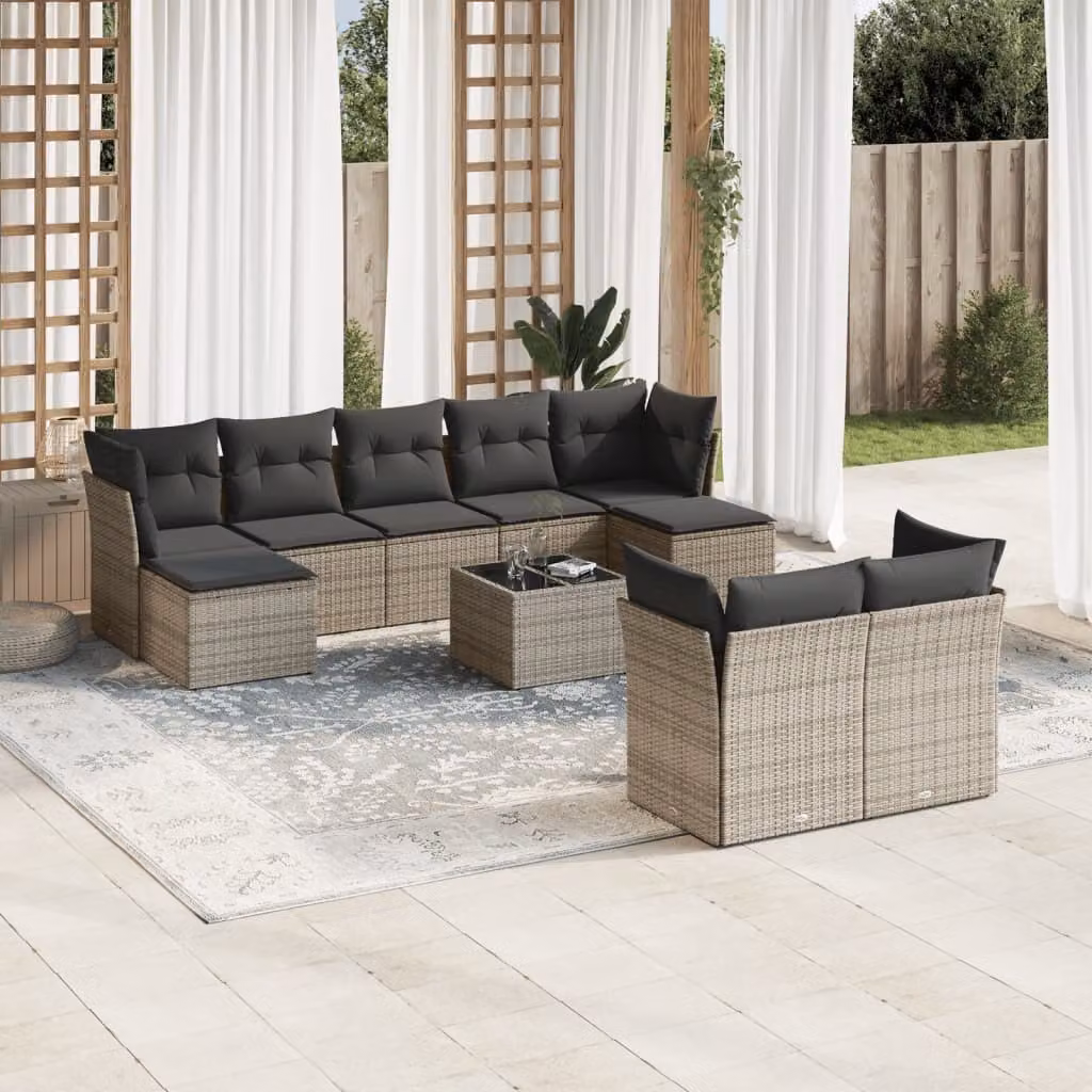 Maison Exclusive - Set Divano da Giardino 10 pz con Cuscini Grigio in Polyrattan