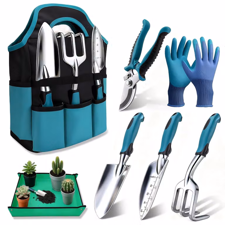 Omgoods - Set di 7 utensili da giardino con borsa organizer - Perfetto per gli appassionati di giardinaggio