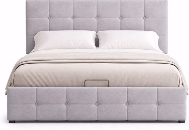 Letto imbottito con contenitore idraulico 203x140x106 cm in MDF e metallo; grigio