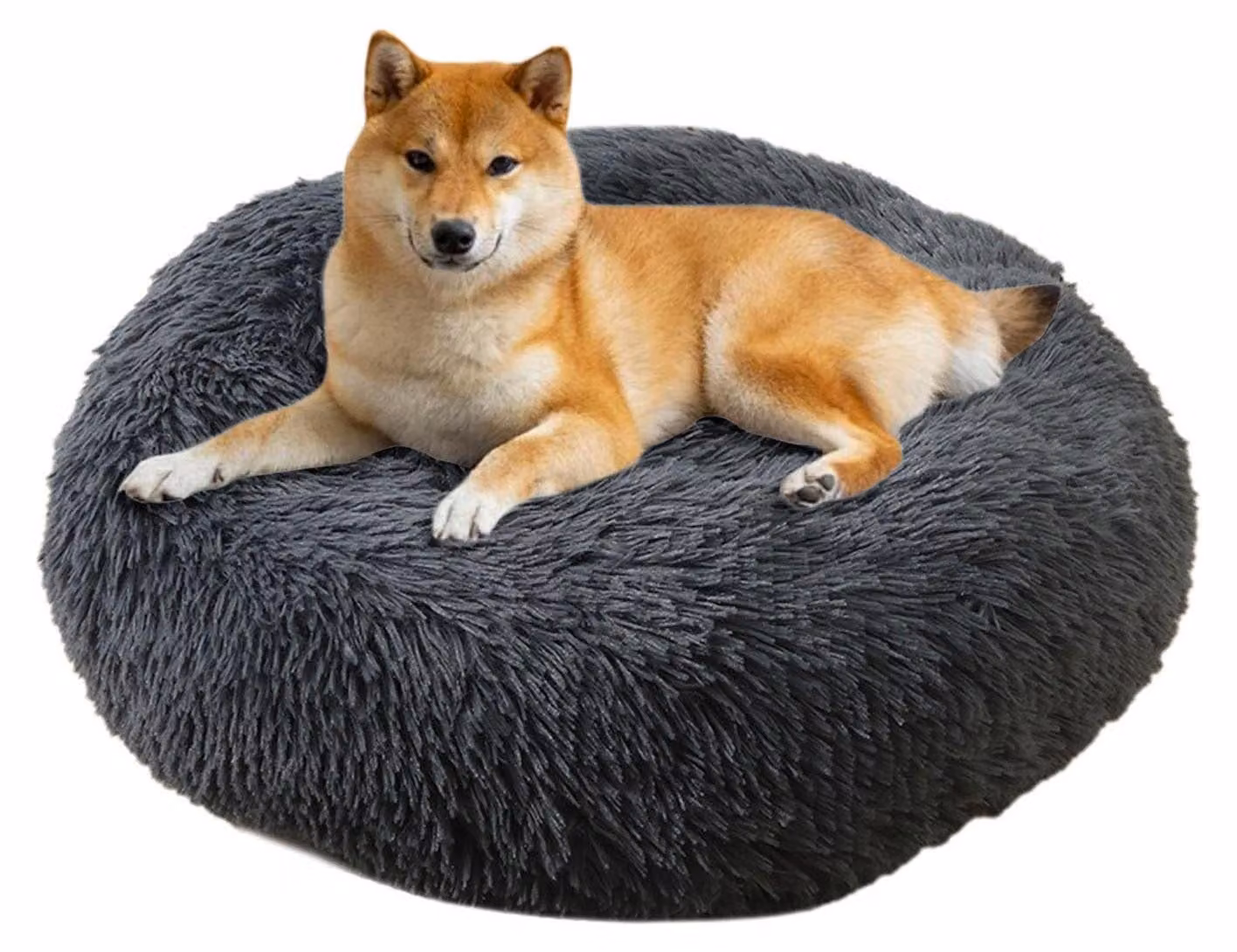 Cuccia per gatti, forma a ciambella, comoda; cuccia per cani; cuccia per gatti, rotonda, morbida; cucce per cani; cuscino a forma di nuvola per cani di piccola e media taglia, color grigio scuro, diametro 60 cm
