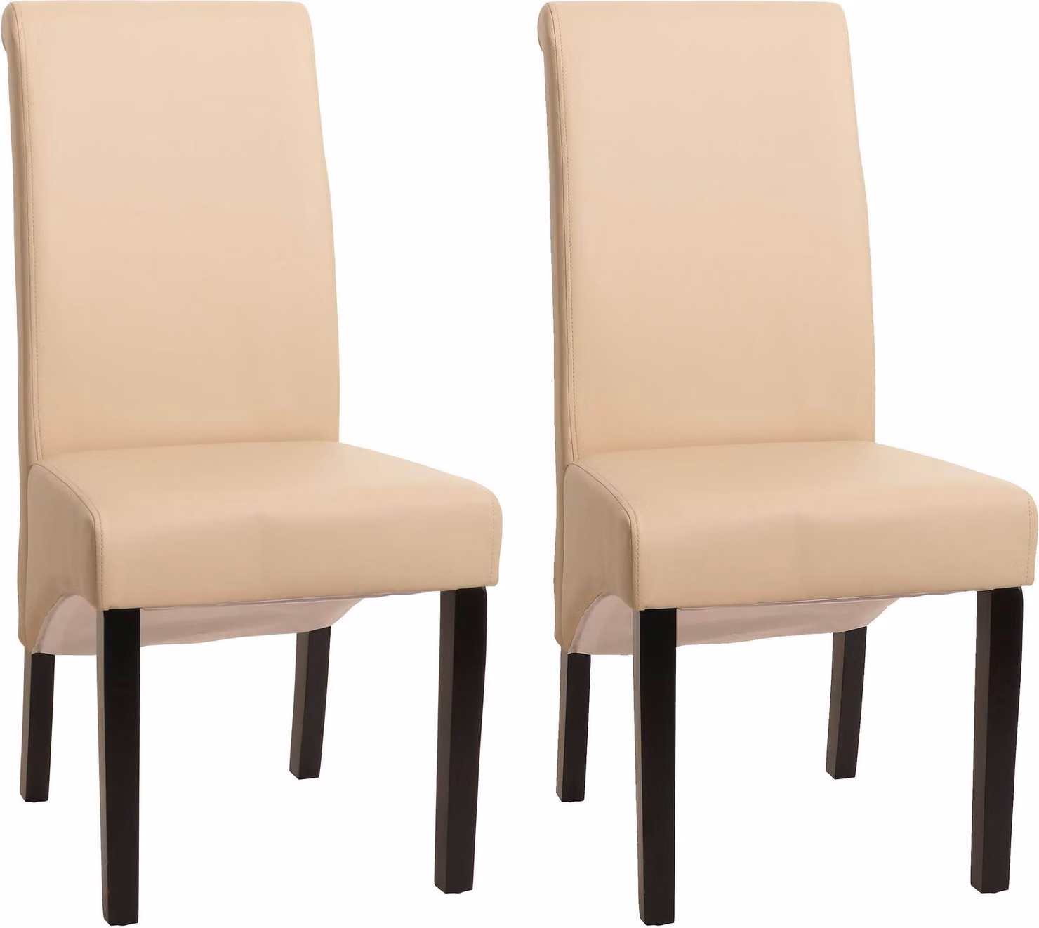 Set da 2 sedie da pranzo Cesena ~ pelle, color crema, gambe scure