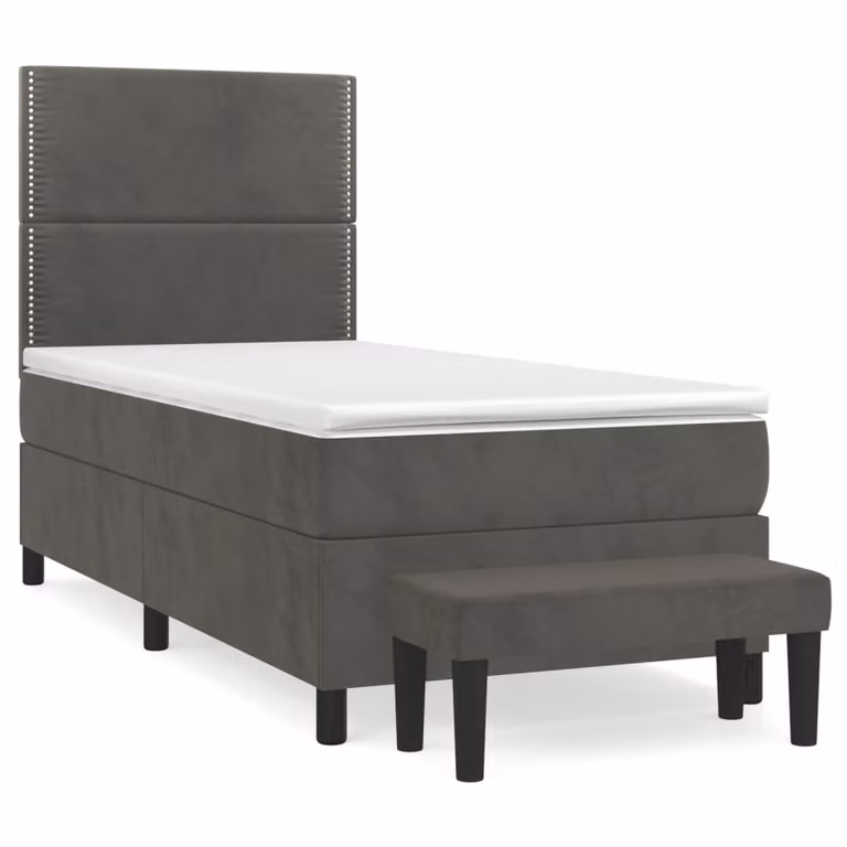 Giroletto a Molle con Materasso Grigio Scuro 90x190 cm Velluto
