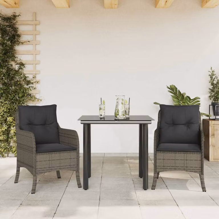 Maison Exclusive - Set da Pranzo da Giardino 3 pz con Cuscini in Polyrattan Grigio