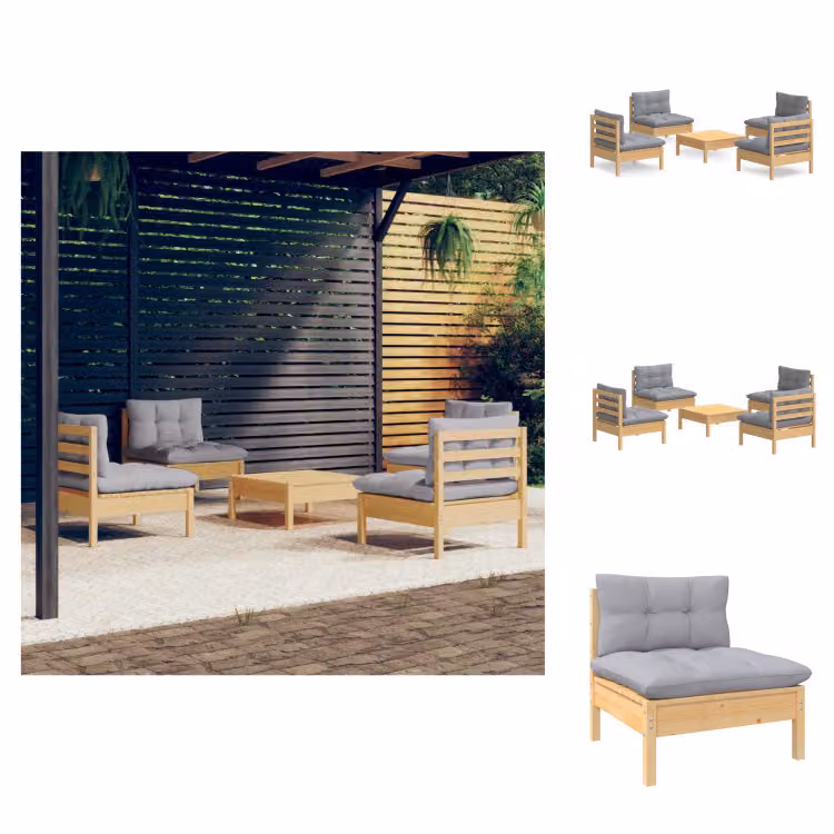 vidaXL Set di 5 pezzi da giardino con cuscini grigi in legno di pino - Set di mobili da giardino