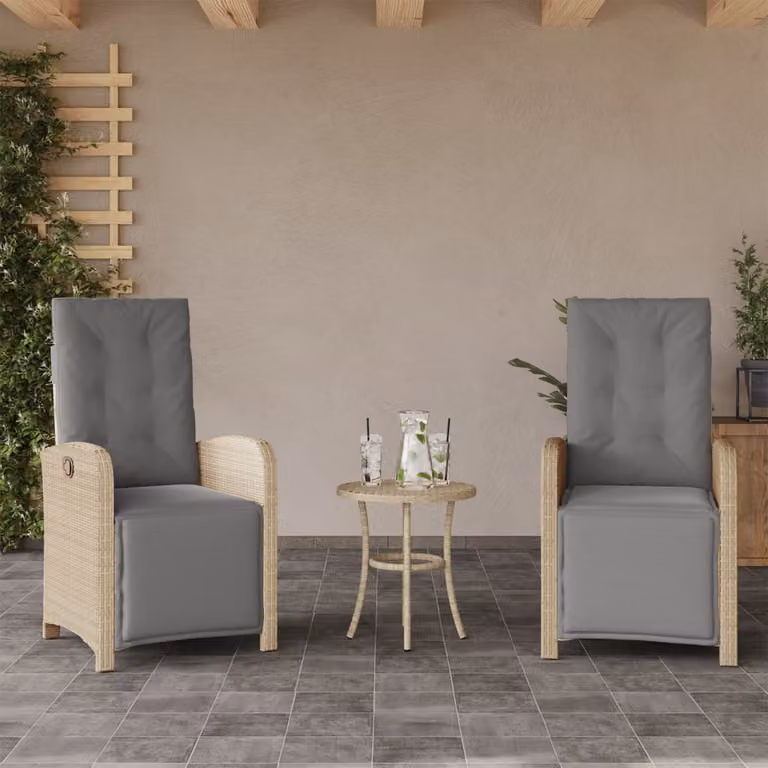 Set di 2 sedie da giardino reclinabili con poggiapiedi vidaXL in polyrattan beige o grigio