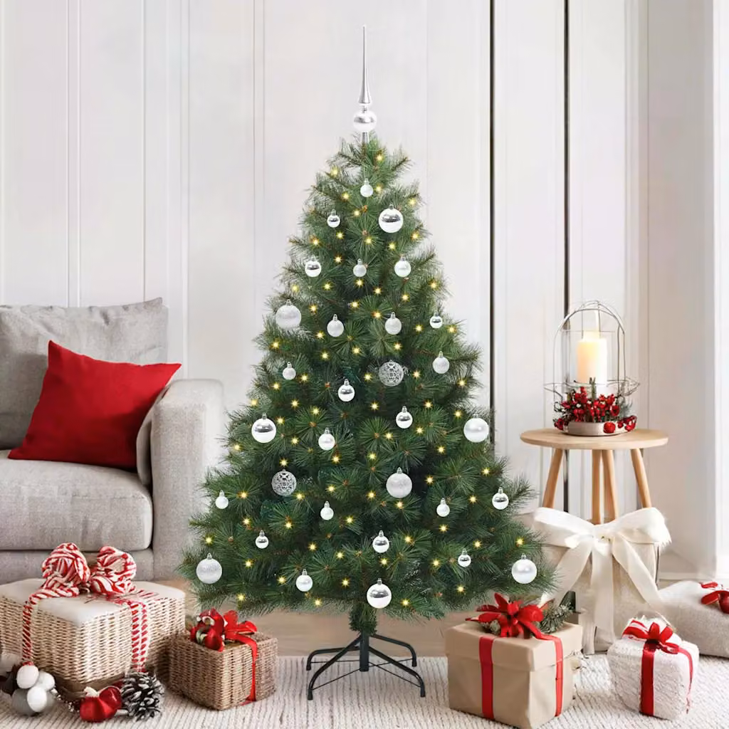 Albero di Natale artificiale moderno vidaXL verde con 150 LED luce bianca calda in PE e PVC, Altezza: 150 cm