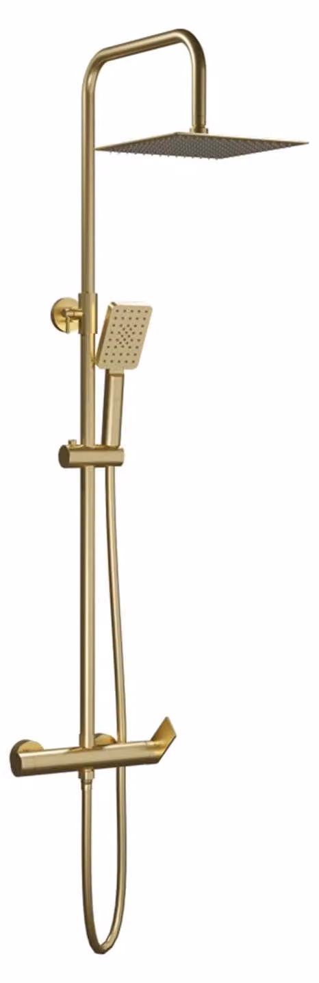 Sistema doccia Atlas, 25x25 cm, con asta telescopica, soffione a 3 getti, finitura oro