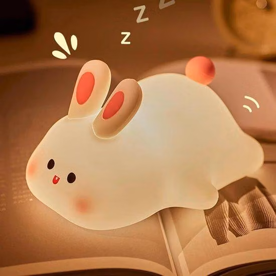 Lampada a forma di coniglio in silicone, grazioso set di lampade da notte con coniglietti in stile cartone animato, lampada da notte a LED, ricaricabile tramite USB, con timer, intensità regolabile in 7 colori.