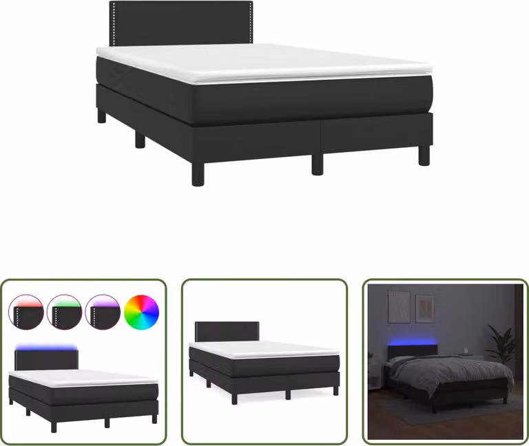 The Living Store Letto a molle con materasso e LED nero 120x190 cm in ecopelle
