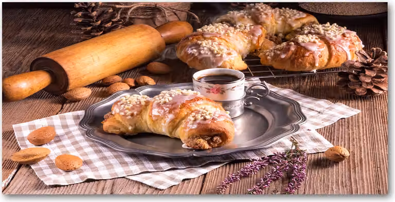 Pannello protettivo per cucina Tulup® in vetro temperato - 100x50 - Protezione anti-schizzi per la cucina. Decorazione per alimenti e bevande: croissant