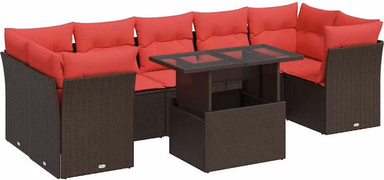 Set Divani Giardino 8 pz con Cuscini Marrone Polyrattan Acacia