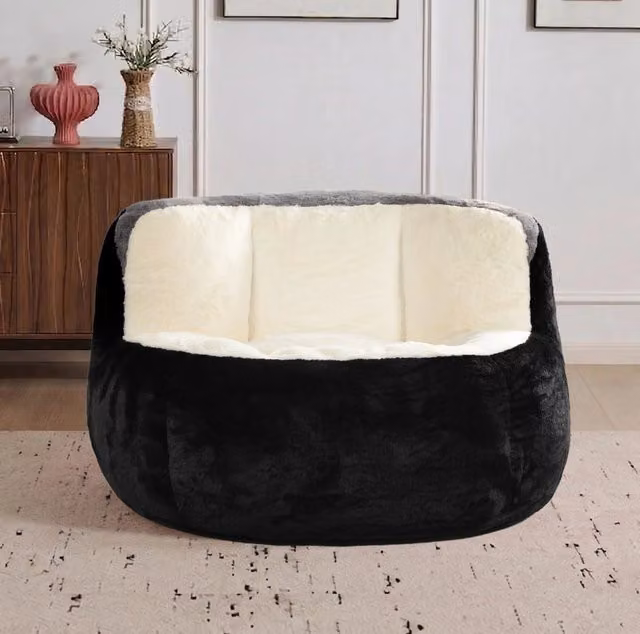 Divano pouf 110x106x77 cm multicolore, schienale alto, ecopelliccia, senza montaggio