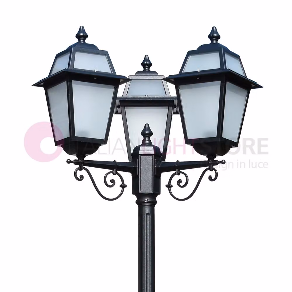 Lampione da esterno classico Artemide antracite con 3 luci LED, lanterna a palo in metallo e vetro, Altezza: 249 cm – 2