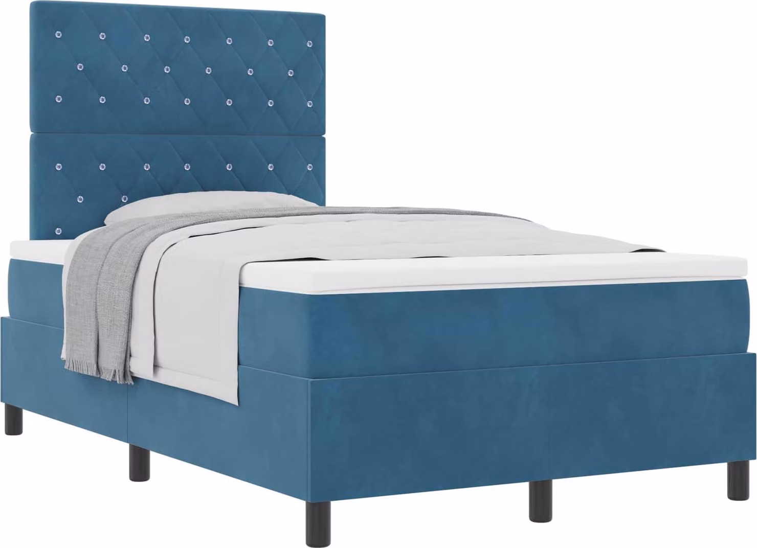 Letto a molle con materasso Blu Scuro 120 x 190 cm Velluto