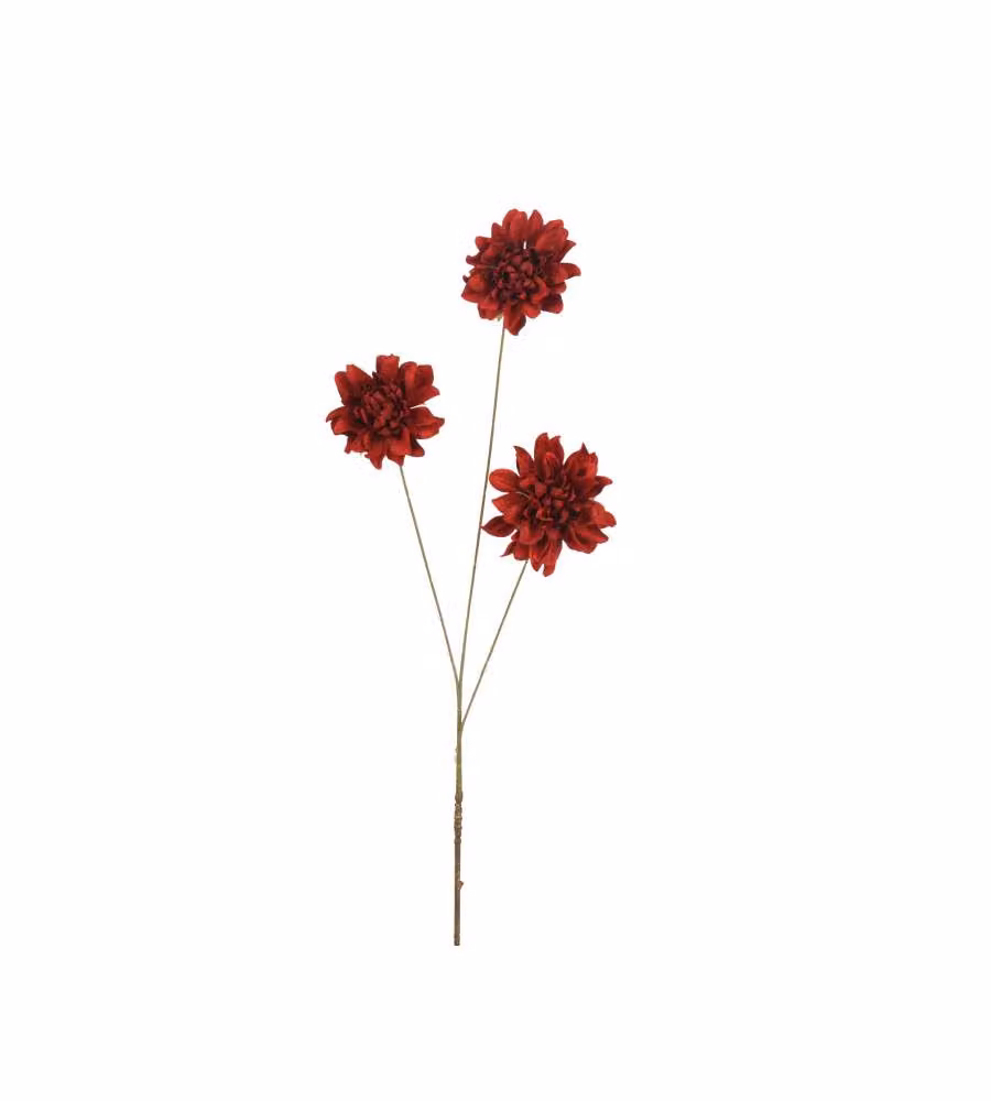 Stelo Dahlia Fiore Decorativo Rosso H 70 cm in Velluto di Poliestere