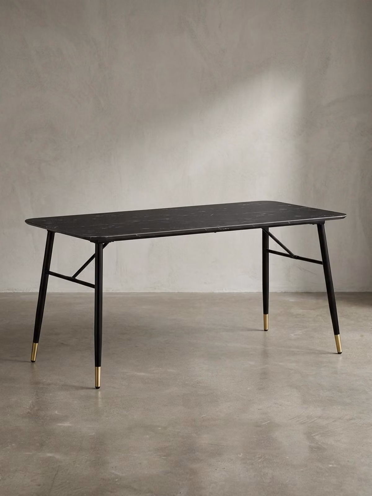 Tavolo da pranzo 180x90x76 cm, nero effetto marmo, moderno, tavolo da cucina grande, tavolo da pranzo rettangolare, tavolo da pranzo con gambe in metallo