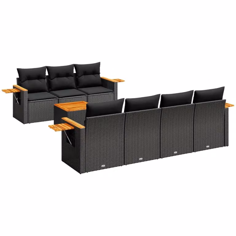 Set Divani da Giardino con Cuscini 8 pz Nero in Polyrattan