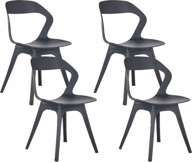 Set di 4 sedie da giardino BELIANI in plastica nera opaca, moderne e resistenti alle intemperie, per esterni ed interni, H 80 cm x L 47 cm x P 45 cm