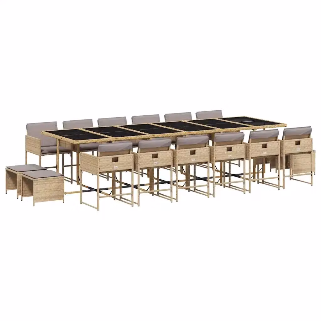 Set Pranzo da Giardino vidaXL 17 pz in Polyrattan con Cuscini Beige e Piano in Vetro – 2