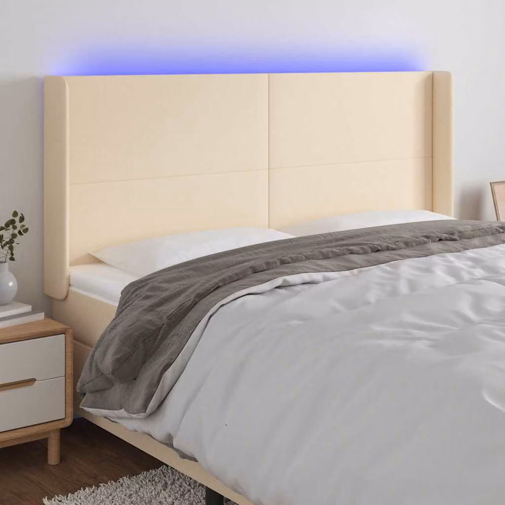 Testiera con LED e porta USB vidaXL in tessuto beige L: 183 cm, P: 16 cm, H: 118/128 cm – 1
