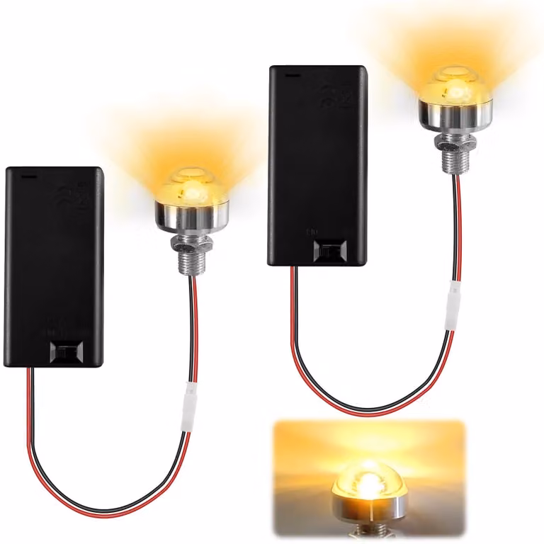 2 set di luci a LED per casa delle bambole, 3V, con supporto per batterie, colore giallo