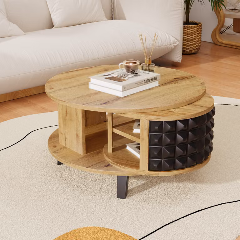 Tavolino Fortuna Lai 85,2 x 80 x 45,2 cm, tavolino girevole, tavolino con ripiano interno nascosto